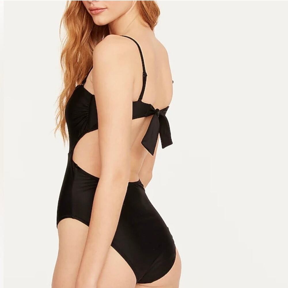 NWT J. Crew Cut Out Tie One Piece Swimsuit Black BF166 Size 22 - Picture 2 of 9